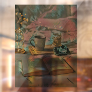 本読、コーヒーを飲む ウィンドウサイン