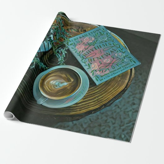 本読、コーヒーを飲む ラッピングペーパー (アンロールド)