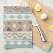 本質のPtnアステカなIIIbの青いクリーム色のテラコッタ キッチンタオル (四つ折り)