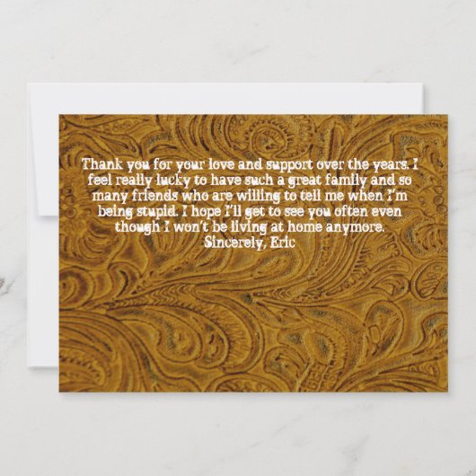 本革の写真を使った卒業発表カード（カントリー・ウェスタンスタイル） 招待状 (裏面)