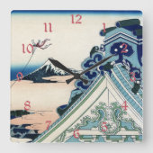本願寺富士山木版画の日本の絶景 スクエア壁時計 (正面)