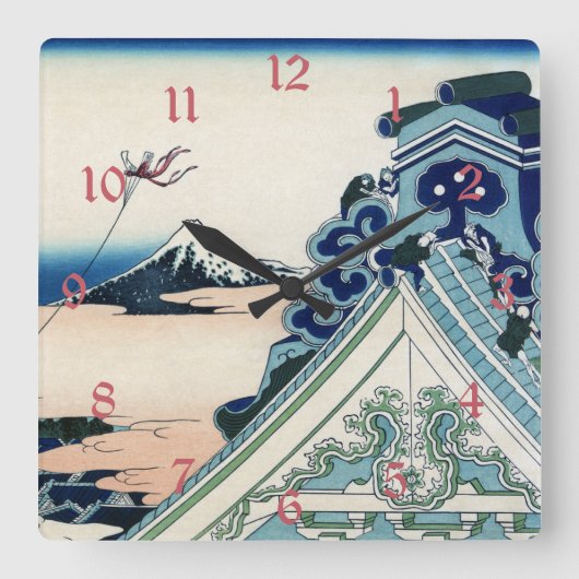 本願寺富士山木版画の日本の絶景 スクエア壁時計 (正面)