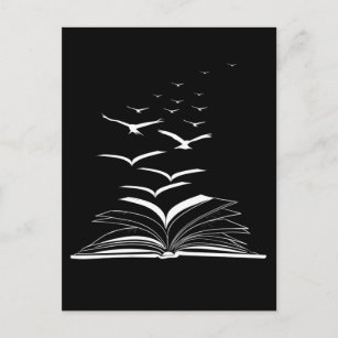 本飛んでいる鳥の図書館ブックワームのインスピレーション ポストカード