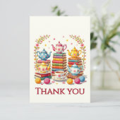 本、お茶のポットと毛糸の玉 サンキューカード (スタンド正面)