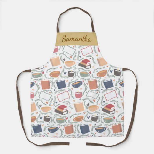 本、ろうそく、紅茶 エプロン (正面)