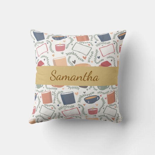 本、ろうそく、紅茶 クッション (裏面)