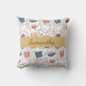 本、ろうそく、紅茶 クッション (正面)