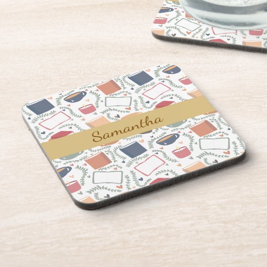 本、ろうそく、紅茶 コースター (左側)