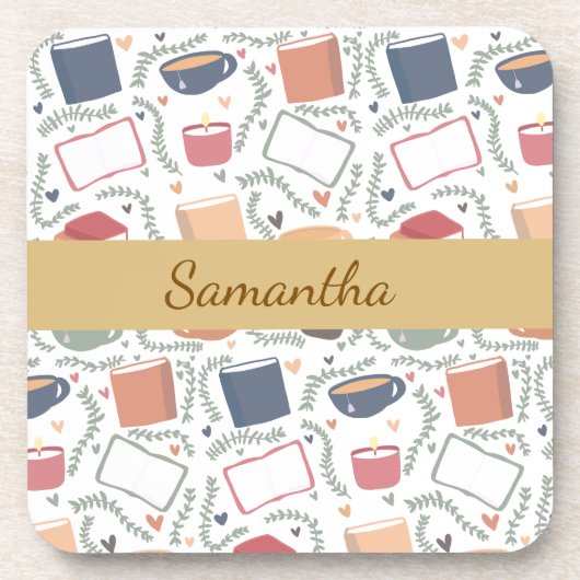 本、ろうそく、紅茶 コースター (正面)