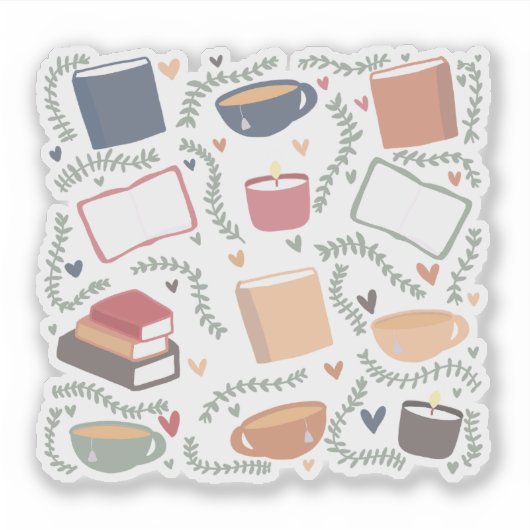本、ろうそく、紅茶 シール (正面)