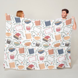 本、ろうそく、紅茶 フリースブランケット