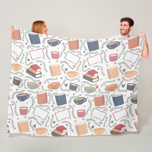 本、ろうそく、紅茶 フリースブランケット (インサイチュ)