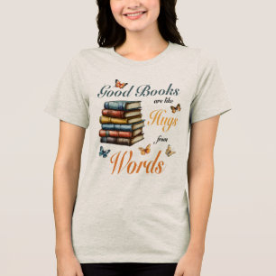 本+ハグ+言葉+蝶 読書家 司書 トライブレンドTシャツ
