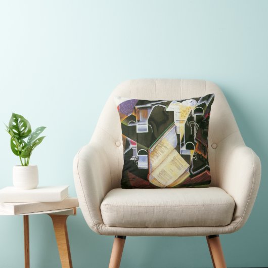 本、パイプ、グラス、Juan Gris、ヴィンテージ・キュービズム クッション (椅子)