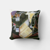 本、パイプ、グラス、Juan Gris、ヴィンテージ・キュービズム クッション (正面)