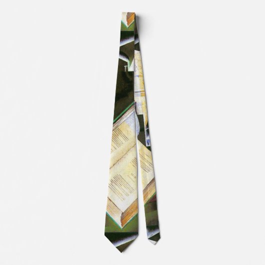 本、パイプ、グラス、Juan Gris、ヴィンテージ・キュービズム ネクタイ (正面)