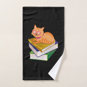 本 - 猫と本の本好きギフト ハンドタオル