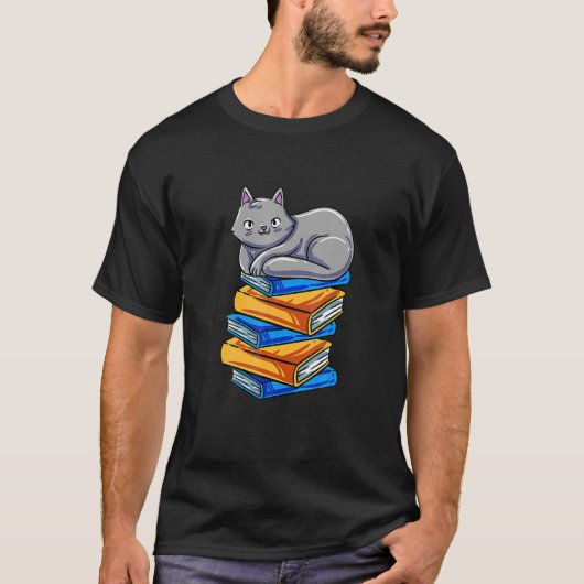 本 猫 本の虫 小説 本好き 読書 本 Tシャツ (正面)
