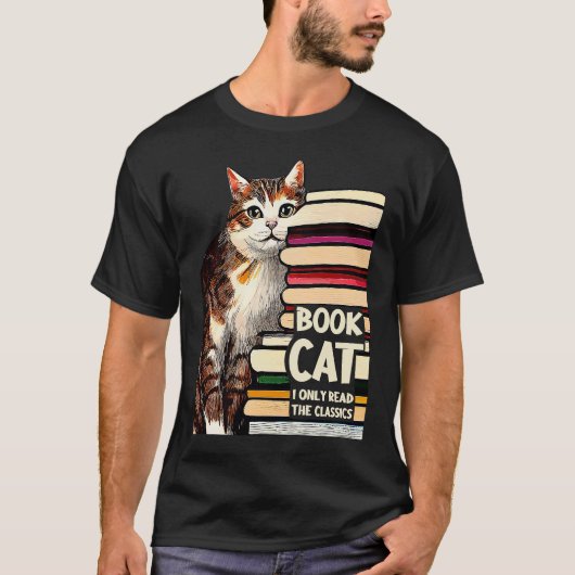 本 読書 学習 猫 読者 子猫 Tシャツ (正面)
