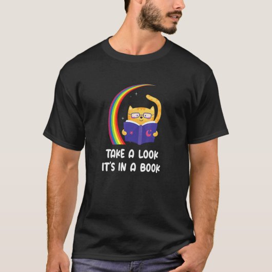 本 読書 猫 レインボー ブックワーム Tシャツ (正面)