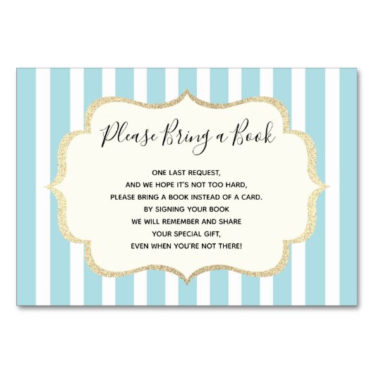 本-青い白のストライプの男の子のベビーシャワー--を持って来て下さい テーブルナンバー (正面)