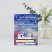 本 & 青い花の水彩スクリプト カスタム名言 ポストカード (スタンド正面)