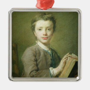 本、c.1740を持つ男の子 メタルオーナメント