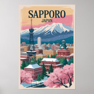 札幌 日本 イラスト 旅行 アート ヴィンテージ ポスター