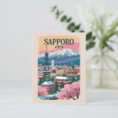 札幌 日本 イラスト 旅行 アート ヴィンテージ ポストカード (スタンド正面)