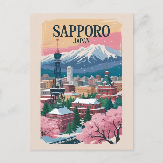 札幌 日本 イラスト 旅行 アート ヴィンテージ ポストカード (正面)