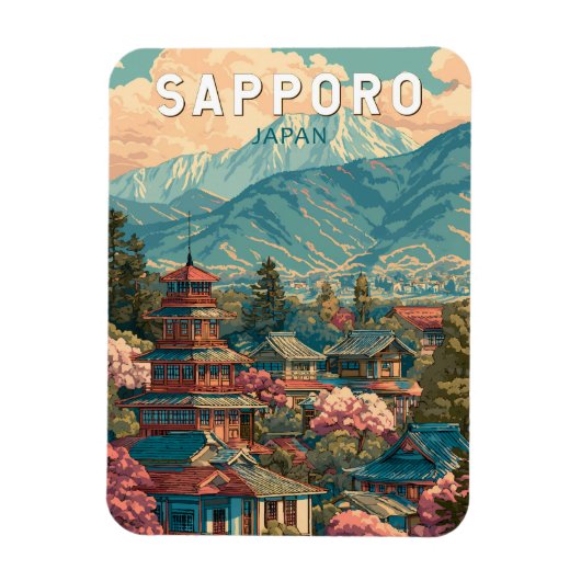 札幌 日本 旅行 アート ヴィンテージ マグネット (縦)