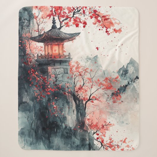 朱桜の塔の水彩画 シェルパブランケット (正面)