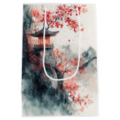 朱桜の塔の水彩画 ミディアムペーパーバッグ (裏面)