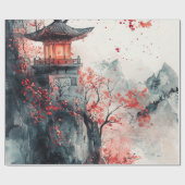 朱桜の塔の水彩画 ラッピングペーパー (フラット)