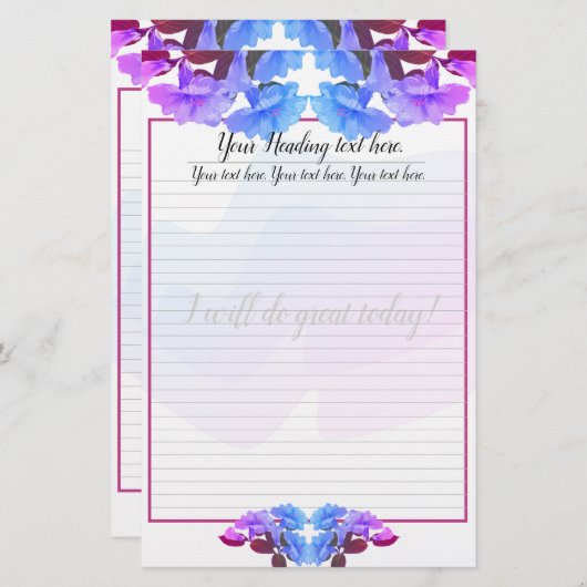 朱色のトランペットの花が並んだ筆記用紙 便箋 (正面/裏面)