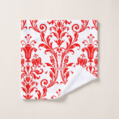 朱色のフローラダマスクオンホワイト バスタオルセット (ウォッシュタオル)