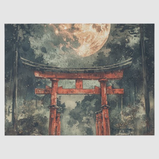 朱色の寺院門 水彩インク（２） 薄葉紙 (正面)