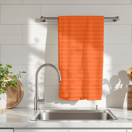 朱色赤と白薄い水平ストライプの キッチンタオル