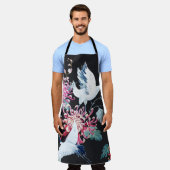 朱鶴菊の水彩模様 エプロン (着用した状態)