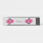 机かぶら下がったな名札のピンクのバラの蘭 デスクネームプレート (正面)
