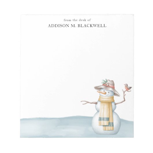 机からの水彩雪だるま ノートパッド (正面)