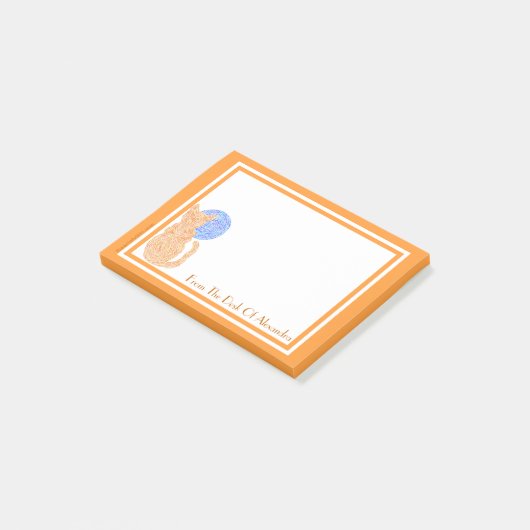 机からのZのパーソナライズなオレンジ猫そして月 ポストイット (アングル)