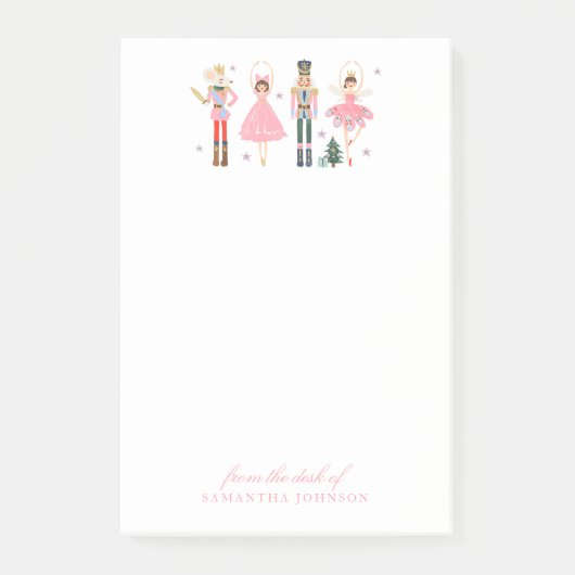 机からクリスマス休暇のピンクのくるみ割り ポストイット (正面)