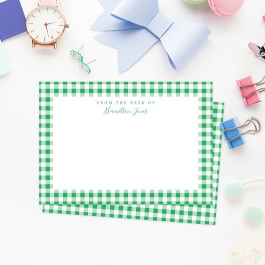 机からグリーンギンガムチェック サンキューカード