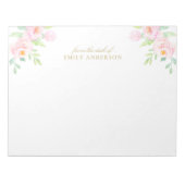 机から水彩桃色の牡丹フローラ ノートパッド (正面)