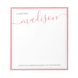 机から白パーソナライズされたいホットピンクの名前 ノートパッド