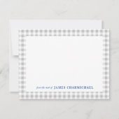 机から青でグレーのギンガムチェック サンキューカード (正面)