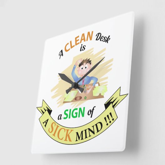 机が綺麗だと時計が悪くなる スクエア壁時計 (傾斜)