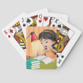 机で働く女の子 トランプ (裏面)