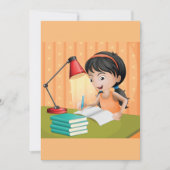 机で働く女の子 招待状 (正面)